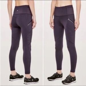 Lululemon Toasty Tech Eggplant Purple Zipper Pocket Leggings size 6 lined tights
